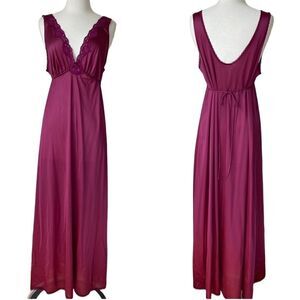 Vintage 70s 80s Vassarette Burgundy Maxi Dress Nightgown Size Medium Sexy Nylon